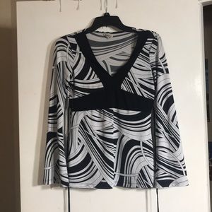 Black and white tie in back blouse